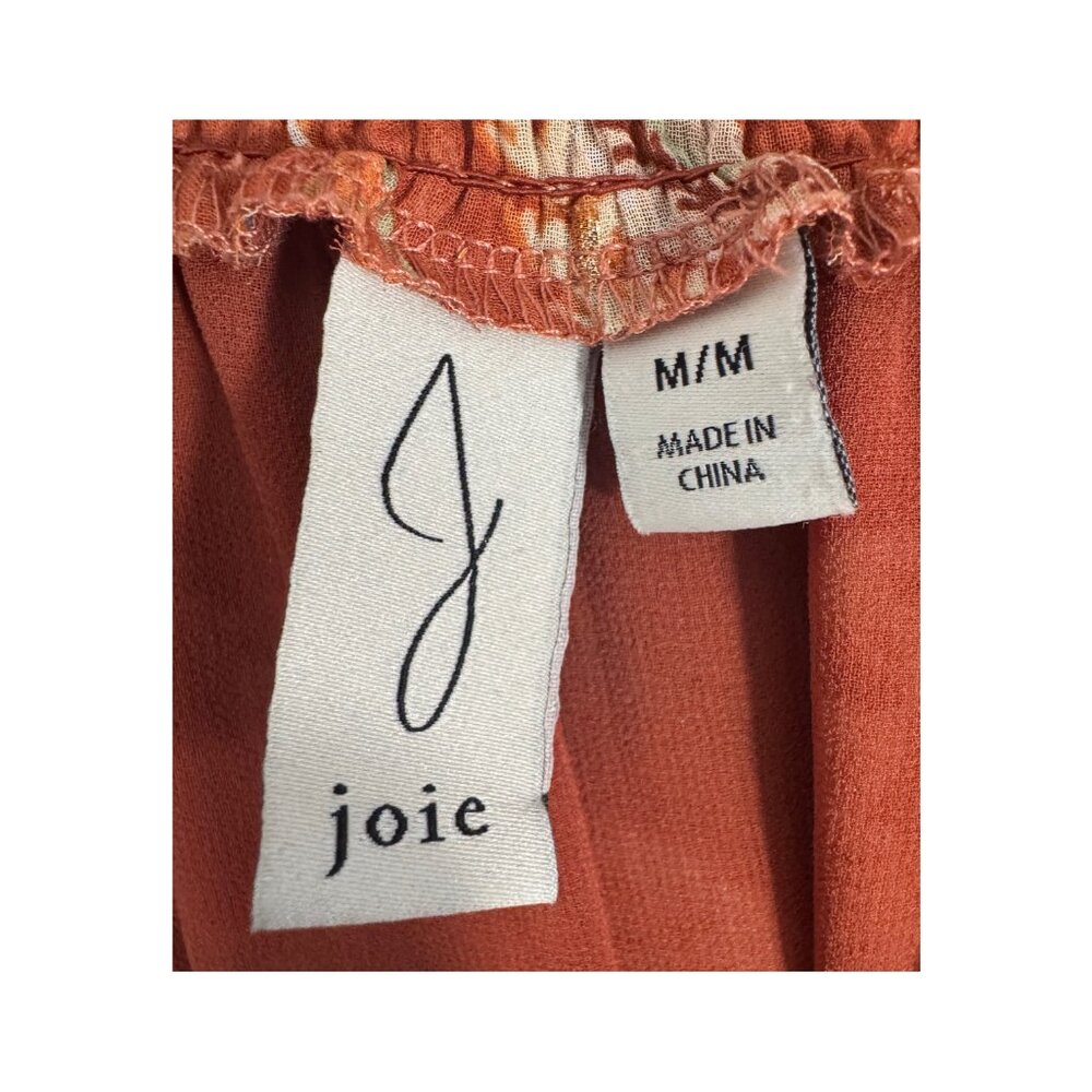Joie Burnt Orange Floral Flutter Sleeve Smocked Mock Neck Top Women's Medium - Picture 8 of 8